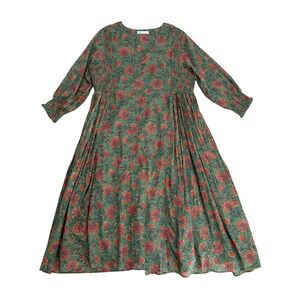 Bach Green Floral Smocked Midi Dress Long Sleeve Boho Cottagecore boho cotton